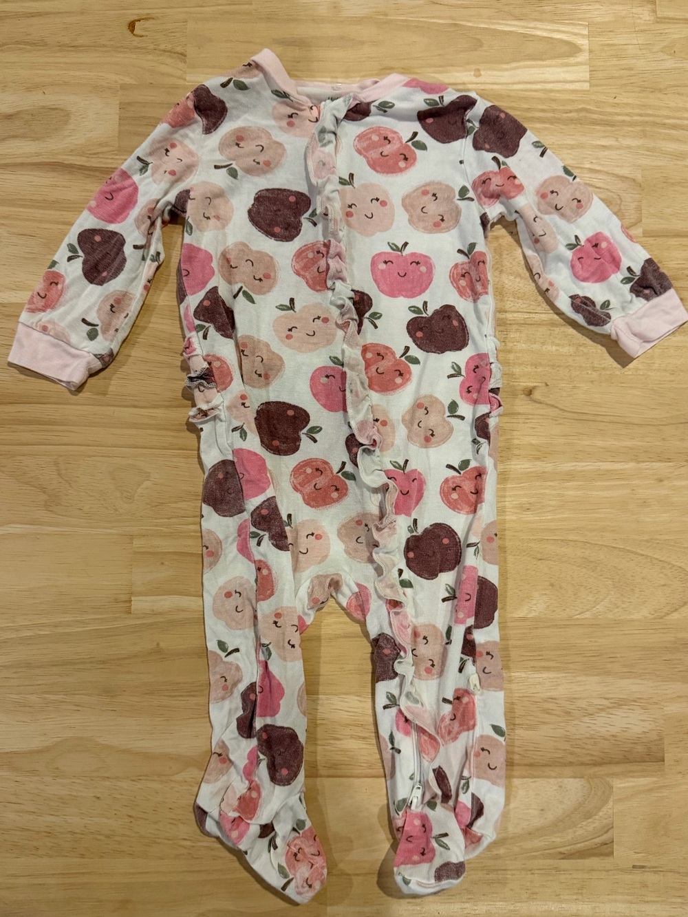 Pink Apples Printed Girls' One-Piece Footed Pajamas
